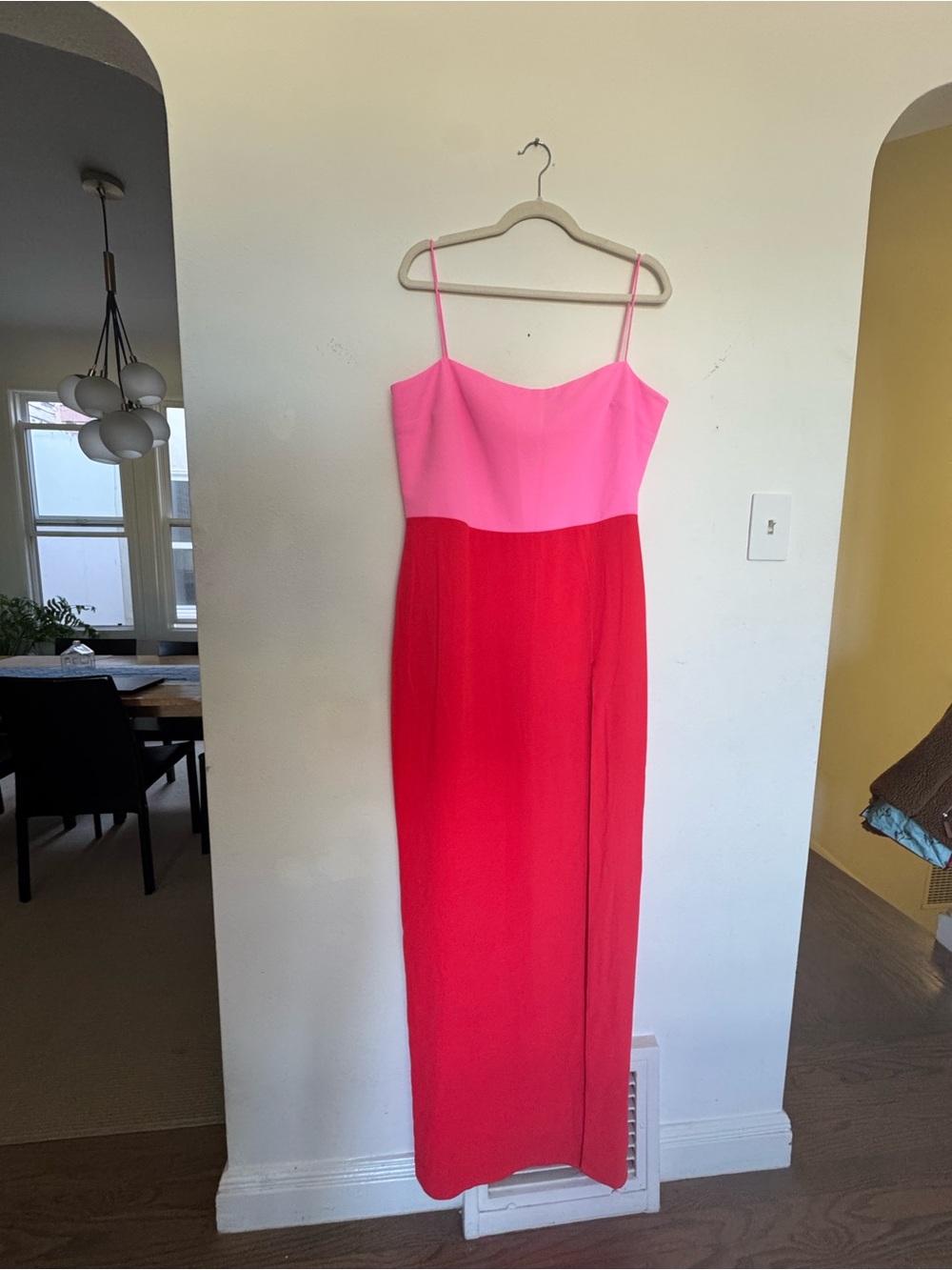 Amanda Uprichard Two-Tone Pink & Red Spaghetti Strap Maxi Dress